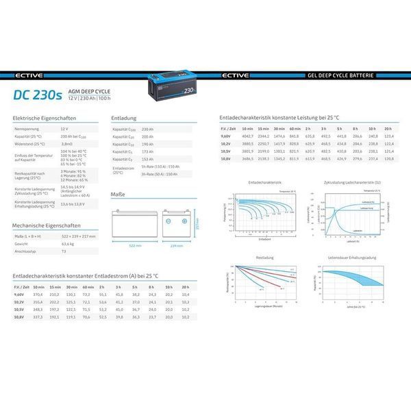 Акумулятор AGM 12 В 230 А&middot;год з екраном ECTIVE DC 230S (Німеччина) DC 230S фото