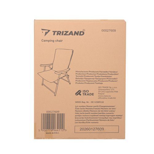 Кресло туристическое Trizand 27609 складное, высокая спинка, до 120 кг, 59&times;70&times;91 см mx9893 фото