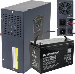 ДБЖ Powermat 1500VA 1200W чиста синусоїда + акумулятор AGM 100Ah (Польща) PM1223+ фото