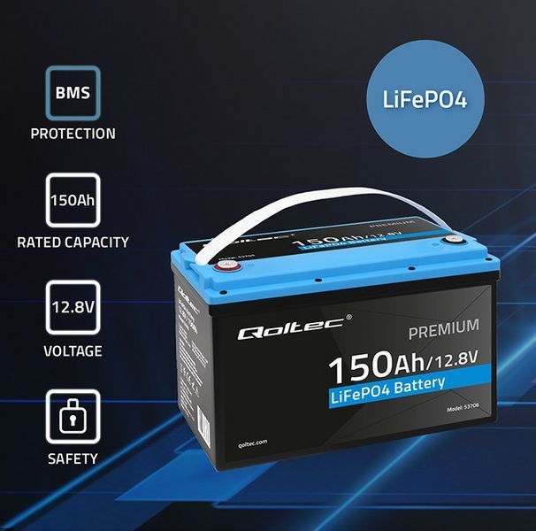 Акумулятор LiFePO4 150Агод 12,8V BMS Qoltec (Польща) 53706 фото